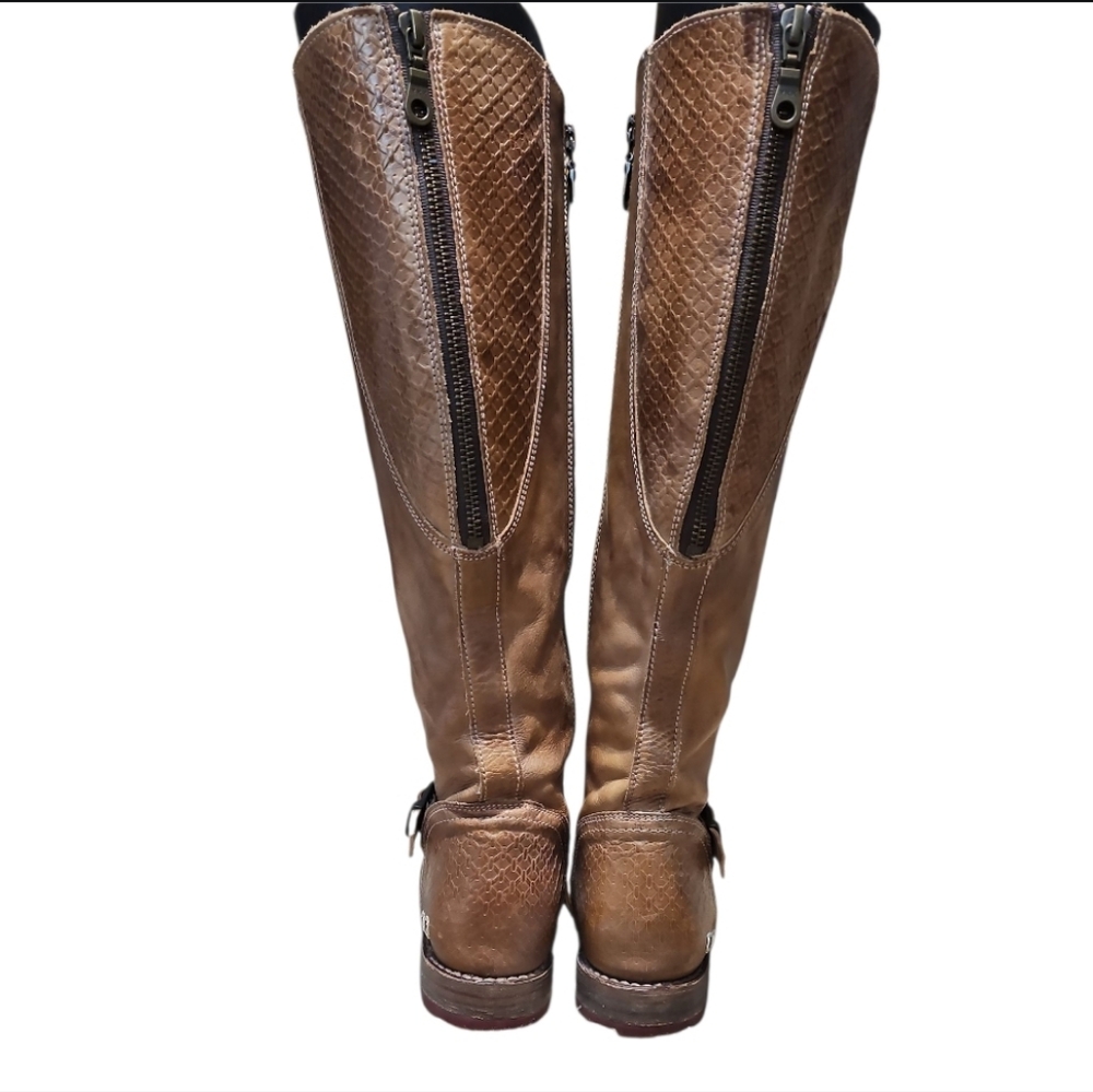 Bed/Stu Glaye Tan Leather Buckle Distressed Ridding Boots - Picture 8 of 14